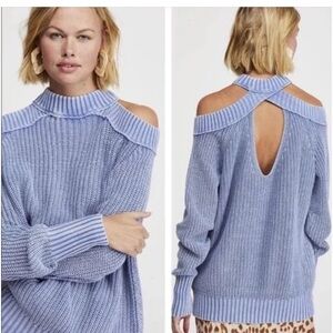 Free People Cotton Half Moon Bay Dawn Blue Knit Sweater Size XS